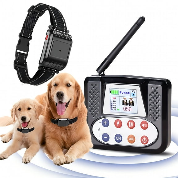 GJX Wireless Dog Fence System for 1-3 Dogs with Training Collar-Adjustable Boundary Containment Rechargeable Battery&Dual Power Shock/Vibration/Sound Modes Real-Time Monitoring