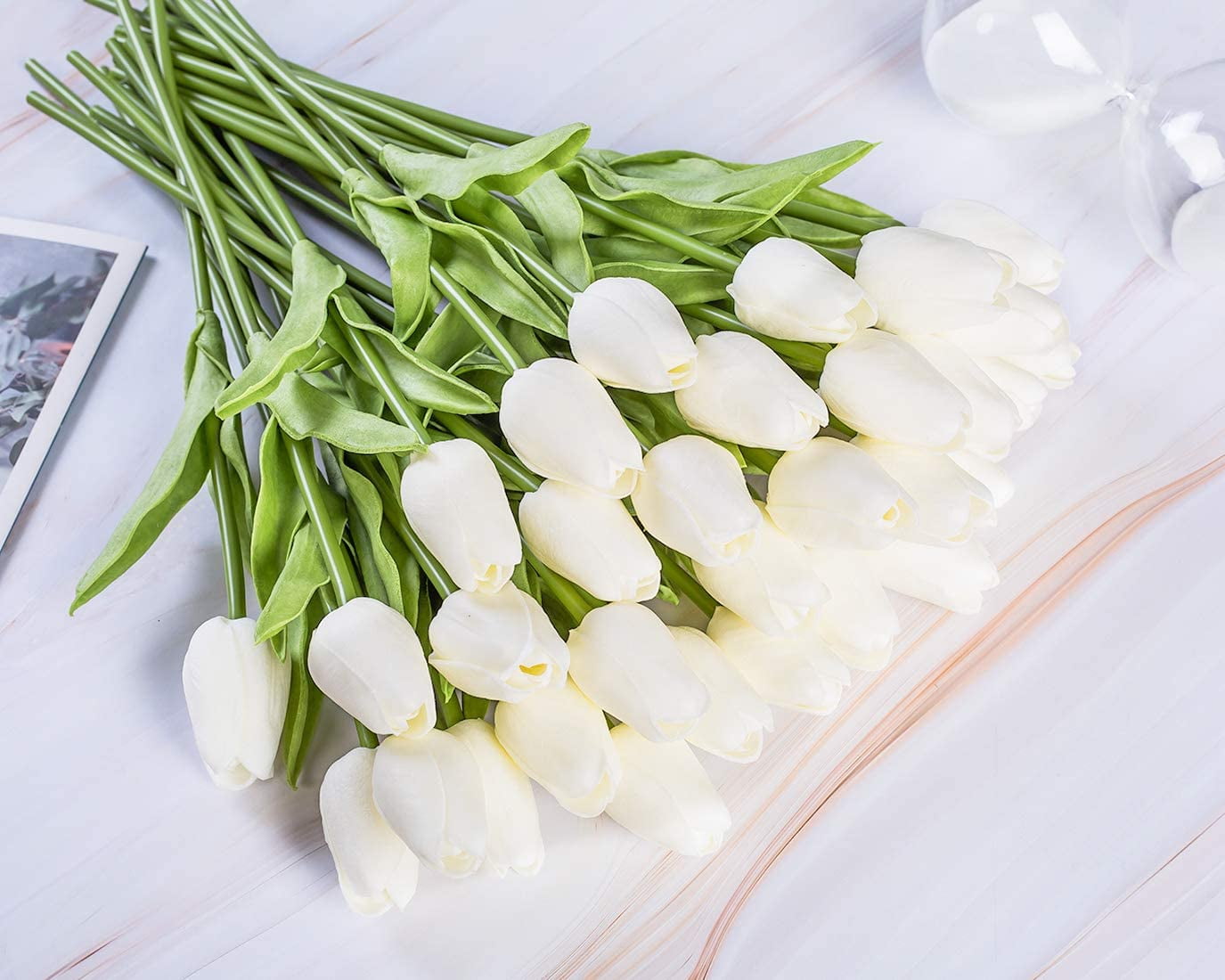 10pcs Artificial Tulips Flowers Real Touch Pink Tulips Fake Holland PU Tulip Bouquet Latex Flowers for Wedding Party Office Home Kitchen Decoration (Dark Pink)