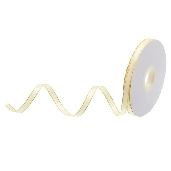 50 Yards 3/8 Inch Satin Ribbon Cream Gold Edges Double Faced Ribbon Roll Bow Crafts Gift Wrapping Wedding