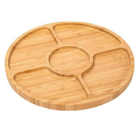 

Wooden Divided Serving Trays|Bamboo Fruit Tray with 5 Compartments|Round Serving Tray for Party Serving Dishes Eco-Friendly for Vegan Kids Snacks Dried Fruits