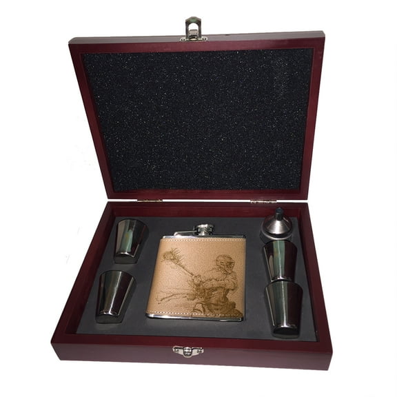 KuzmarK 6 oz. Leather Flask Set in Rose Wood Presentation Box -  Lacrosse