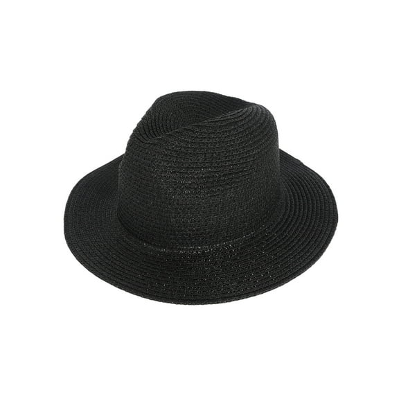 Top Headwear Fashion Wide Brim Metallic Glitter Straw Fedora Panama Hat - Black