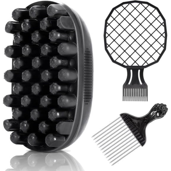 Twist Hair Sponge Brush Set for Men & Women – Curl & Coil Styling Kit with Metal Pick, Twist Comb for Short Curly Coiled Hair