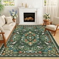 thumbnail image 4 of Nanan 10'x13' Floral Area Rug Distressed Oriental Vintage Carpet, Washable Rug Non Slip Low Pile Indoor Rug for Living Room Farmhouse Home Decor, Green, 4 of 8