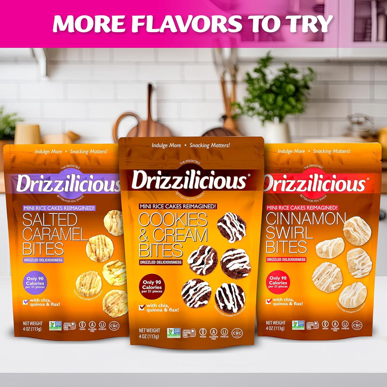 Drizzilicious Mini Rice Cakes, Very Berry Flavored Rice Cake Gluten Free Snacks, Rice Crisps 2-Pack
