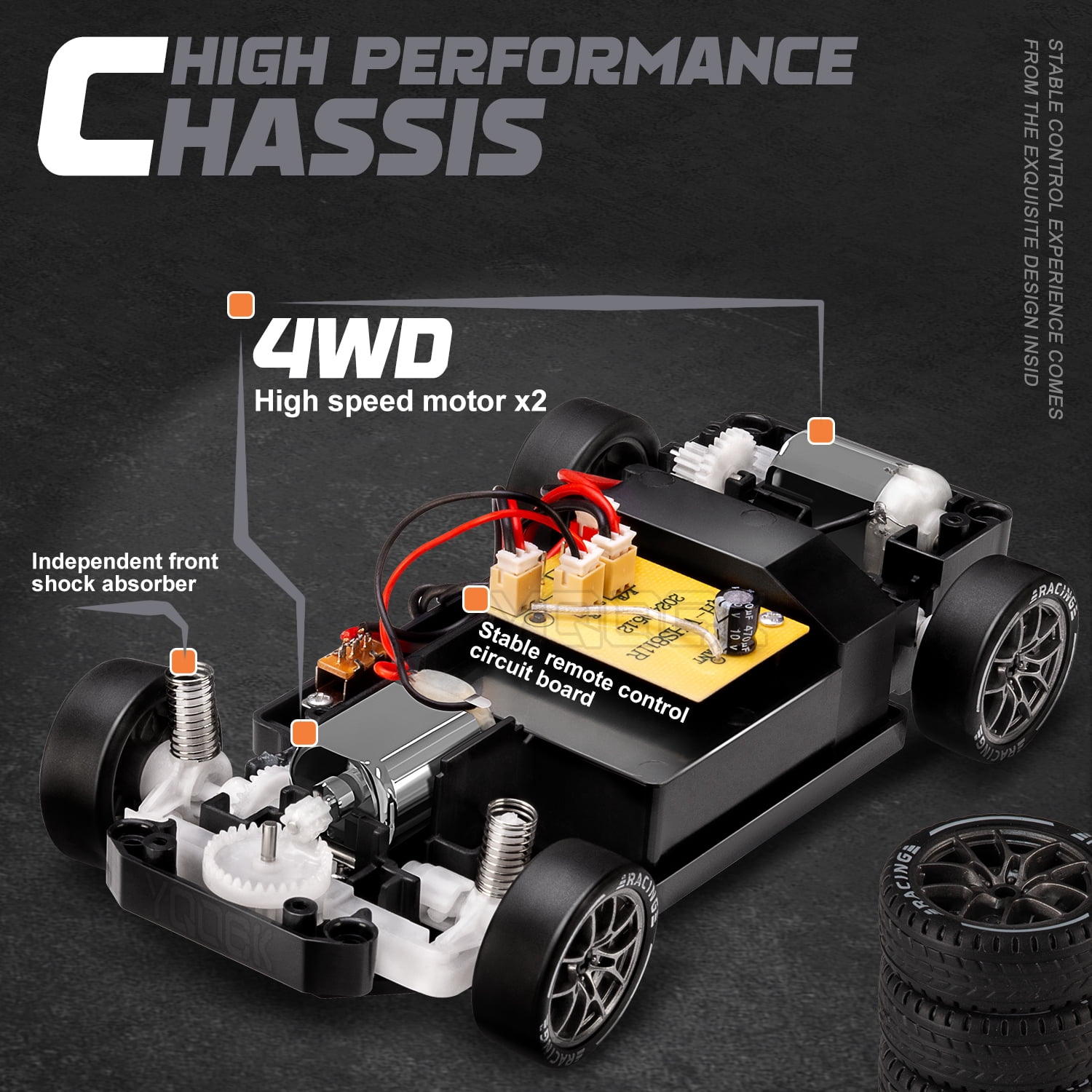 Storvive RC Drift Car, 1:24 Remote Control Car, 20KM/H 4WD High Speed RC Race with Two Batteries, LED Lights, Vehicle for Adults Boys Girls