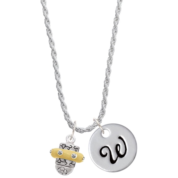 Delight Jewelry Two-tone Crystal Spinner Silvertone Script Initial Disc - W - Charm Necklace, 20"+3"