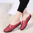 thumbnail image 4 of Women Hollow Floral Cutout Leather Mule Slides Closed Toe Casual Flat Shoes Red 7, 4 of 9