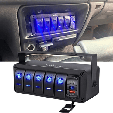 5 Gears 12V SPST ON/OFF Switches PD Type C and QC 3.0 USB Charging Voltmeter Waterproof Aluminium Switches Panel DIY Boat Car RV Truck