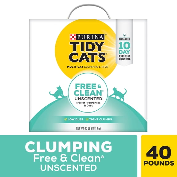 Purina Tidy Cats Clumping Cat Litter, Free & Clean Unscented Multi Cat Litter - 40 lb. Box