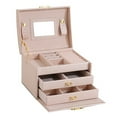 thumbnail image 5 of Caja organizadora de joyas de 3 capas con cuero de PU, joyero de viaje con espejo para pendientes, anillos, pulseras, collares, regalo para niñas, 16,5 x 13 x 12 cm, 5 of 5