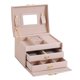 thumbnail image 5 of Caja organizadora de joyas de 3 capas con cuero de PU, joyero de viaje con espejo para pendientes, anillos, pulseras, collares, regalo para niñas, 16,5*13*12 cm, 5 of 5