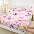 thumbnail image 3 of Homewish Watercolor Gradient Butterflies Full Size Sheets,Retro Rustic Flower Bed Sheets,Pink Purple Yellow Sheet Sets For Girl Teens,Breathable Home Decor,4pcs, 3 of 7