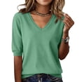 thumbnail image 2 of Womens Sweaters Short Sleeve V Neck Lightweight Knit Cozy Loose Summer Pullover Blouses Tops Tee, 2 of 4