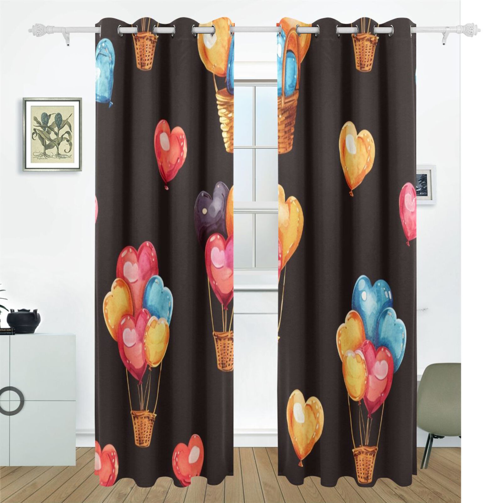 Hearts Or Balloon Black Out Curtains 84 Inch Length Curtains for Sliding Glass Doors Bedroom Living Room 2 Pack