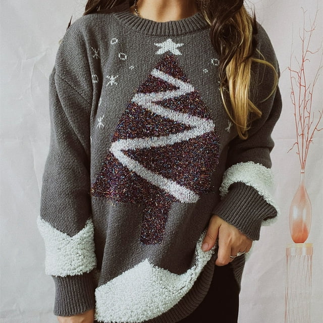 Suéter de cuello redondo Suéteres de mujer Suéter de cuello redondo de moda Suéter navideño Tops de mujer