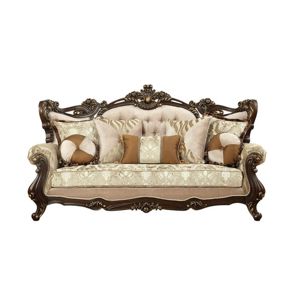 42" X 90" X 51" Fabric Walnut Upholstery Wood Leg/Trim Sofa w/7 Pillows