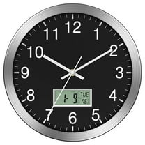 12Inch Wall Clock with Digital Date, Week & Indoor Temp - Battery Operated Clock, Auto Sets,Easy to Read