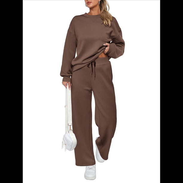 Traje de Dos Piezas para Mujer: Sudadera de Larga y Pantalón de Otoño. Traje Informal. Color Café L