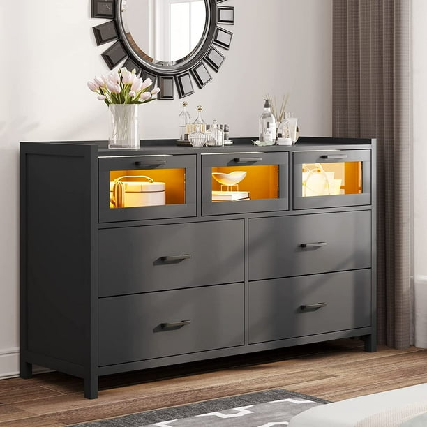 VIAGDO Dresser for Bedroom,7 Drawer Dressers with LED Lights, Dressers