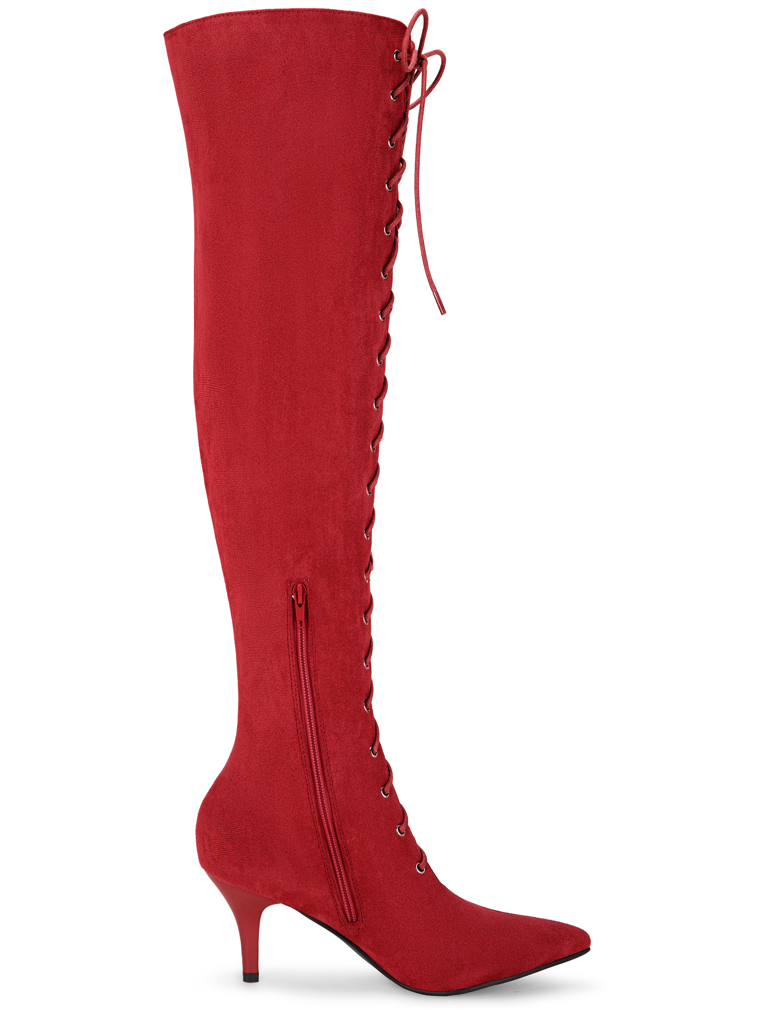 DARING DIVA Women's Thigh High Lace Up Stiletto Heel Over Knee High Boots Red 6