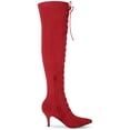 thumbnail image 5 of DARING DIVA Women's Thigh High Lace Up Stiletto Heel Over Knee High Boots Red 6, 5 of 6