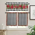 thumbnail image 2 of Christmas Winter Floral Kitchen Curtains and Valances Set, Poinsettia Red Flower Black Plaid Rod Pocket Window Valance Window Curtain Panels for Living Room Bedroom Laundry, 27.5x36in, 3 Pieces, 2 of 7