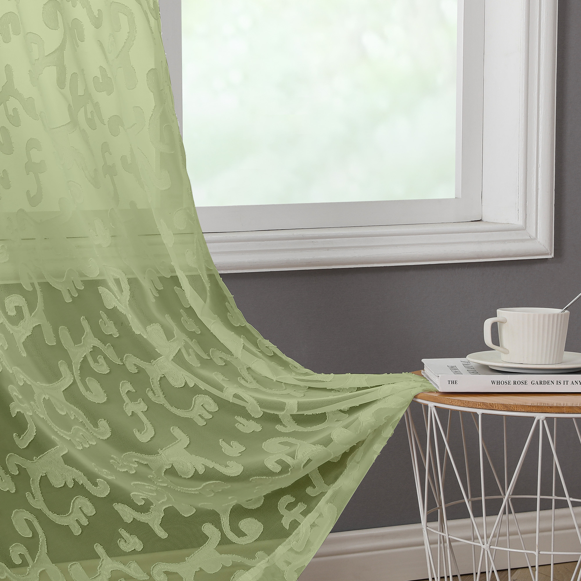 OVZME Green Clip Sheer Curtains 72 Inches Long, Dual Rod Pockets Airy Window Treatments Door Curtain(图4)