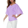 thumbnail image 3 of Uhndy Women Baggy Short Sleeve V-Neck Dolman Drape T-Shirts Top Beach Holiday Party Solid Tunics Tops Oversized Loose Tee Tops, 3 of 5