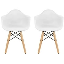 2xhome - Set of 2 Toddler Kids Size White Modern Plastic Chairs With Wood Leg Armchairs