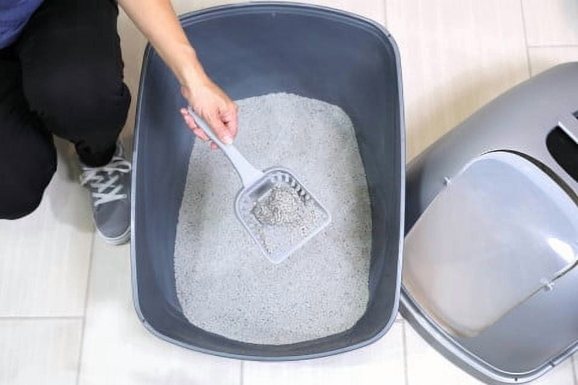 Petmate Jumbo Basic Hooded Plastic Cat Litter Pan, Enclosed Cat Litter Box, XL, Pearl Silver Blue