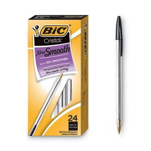 BIC Cristal Xtra Smooth Ballpoint Pen Value Pack, Stick, Medium 1 mm, Black Ink, Clear Barrel, 24/Pack