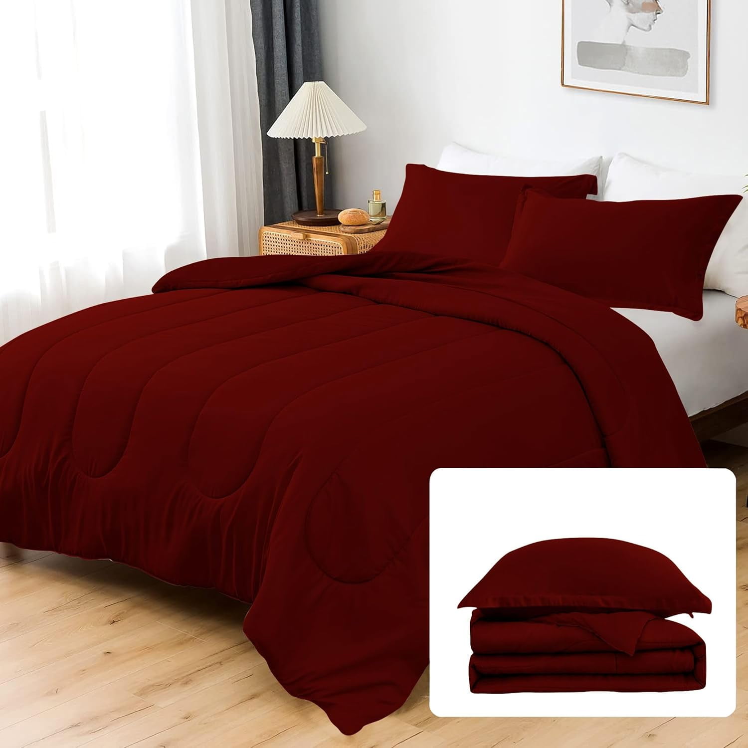 3 Piece Luxury Thicker Pattern Comforter Set, 800 TC, 100% Egyptian Cotton, Twin/Twin XL Size Burgundy Solid Color
