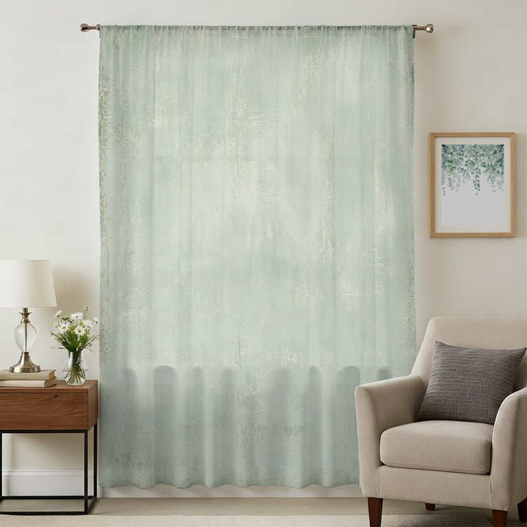 Sage Green Sheer Curtains 72 Inch Length Modern Abstract Minimalist ...