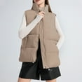 thumbnail image 2 of UYISJ Womens Zip Up Puffer Vest Stand Collar Sleeveless Padded Jacket Coat Loose Fit Mockneck Outerwear Winter Zipper Tops Khaki XXL, 2 of 6