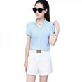thumbnail image 4 of Greyghost SL-New Spring Autumn Tops Office Ladies Blouse Fashion Short Sleeve V-neck Slim Petal, 4 of 5