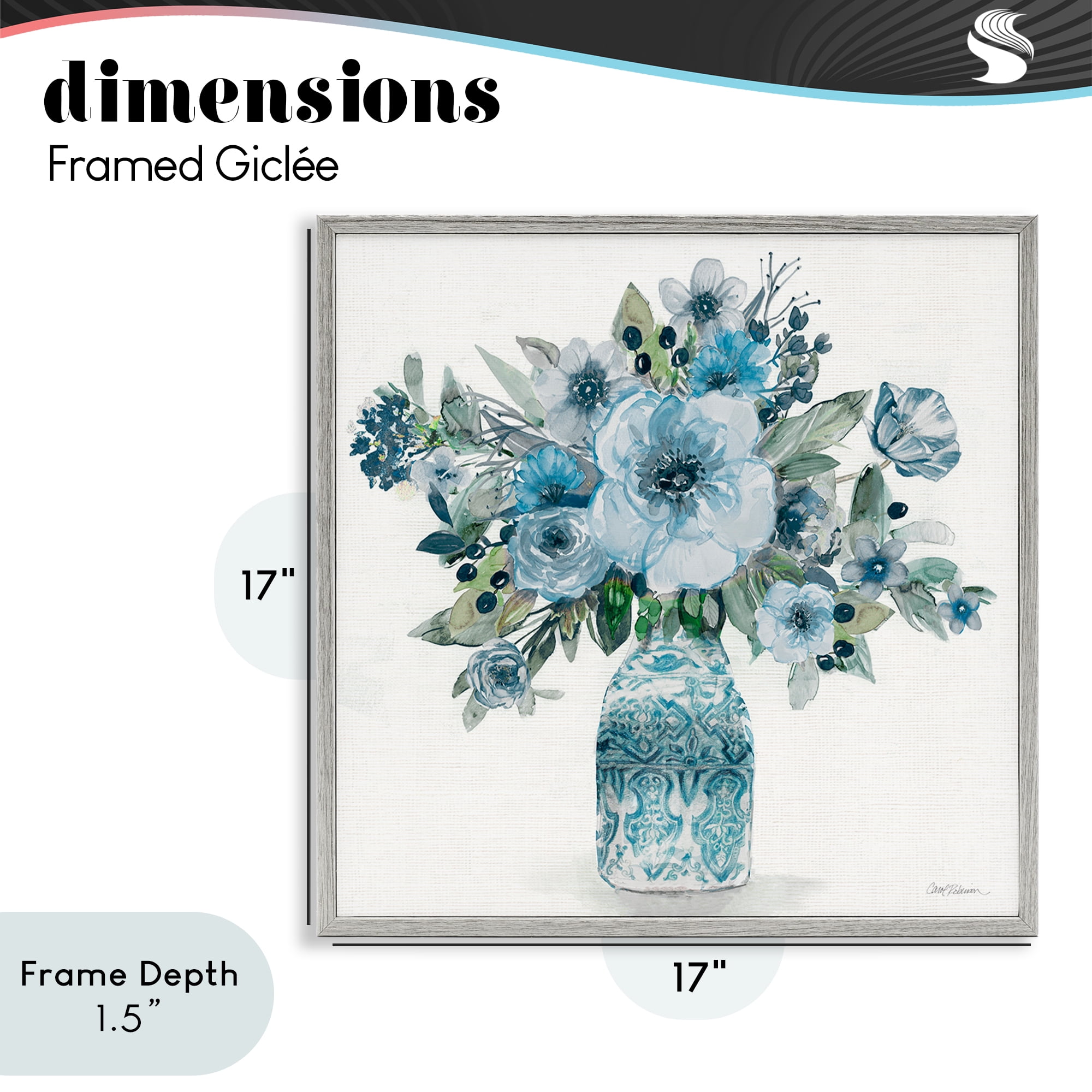 Stupell Industries Pastel Blue Botanical Bouquet Gray Framed Giclee Art, design by Carol Robinson