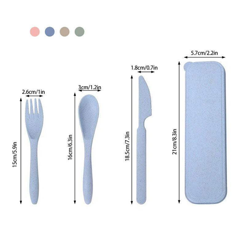 Travel Utensil Set with Case, 4 Sets Wheat Straw Reusable Spoon