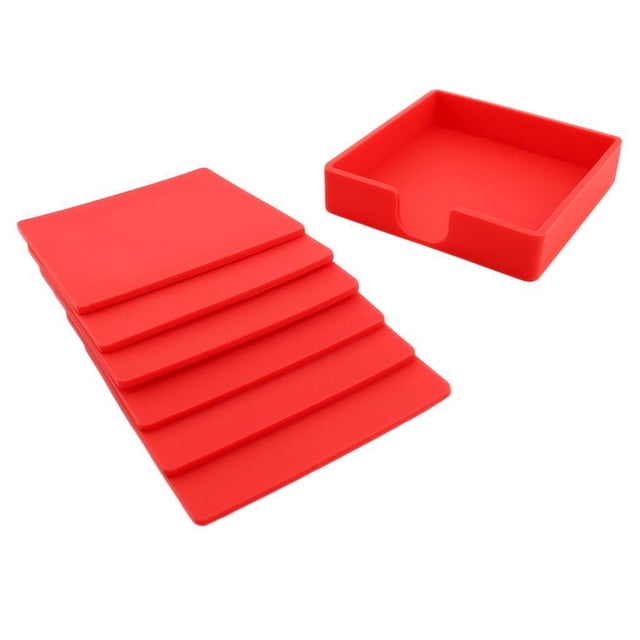 Posavasos cuadrado para bebidas Inteprter Silicona Rojo 9.8x9.8x0.3 cm