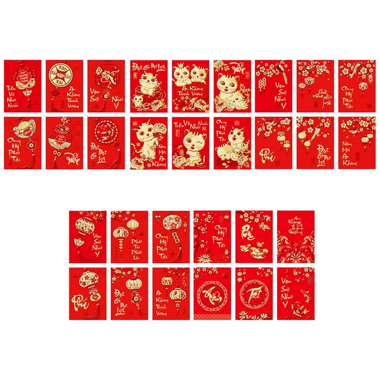 IOAOAI Vietnamese Red Envelope 30Pcs/Set Lucky Money Giving Stamped  Exquisite Vietnamese New Year Red Envelope 