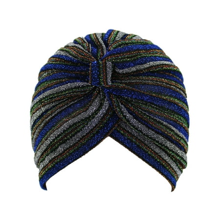 Metallic Striped Turban Head Wrap Cap