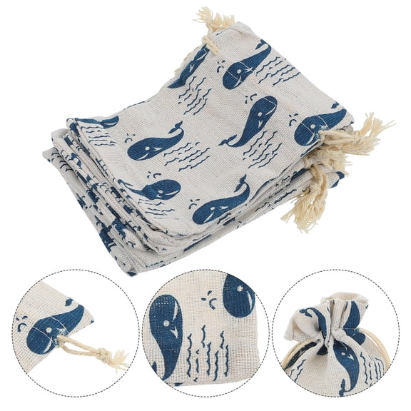 TABLZONE Blue Whale Fabric Drawstring Bags Set of 12, 8.5 x 6.5 Inches, Perfect for Storage, Gifts, Candy, and Party Favors