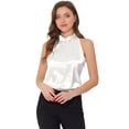 thumbnail image 1 of Elegante chaleco de satén plisado de verano para mujer, sin mangas, con cuello halter blanco M, 1 of 5