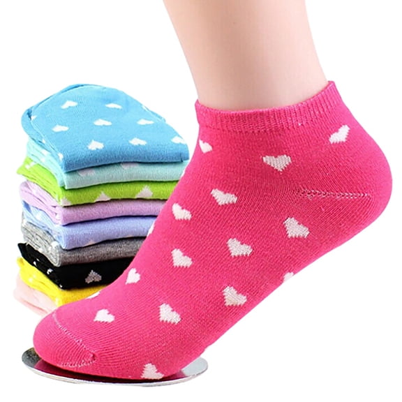 Anvazise 5 Pair Socks Lovely Heart Pattern Cotton Blend Women Ankle Socks for Daily Wear