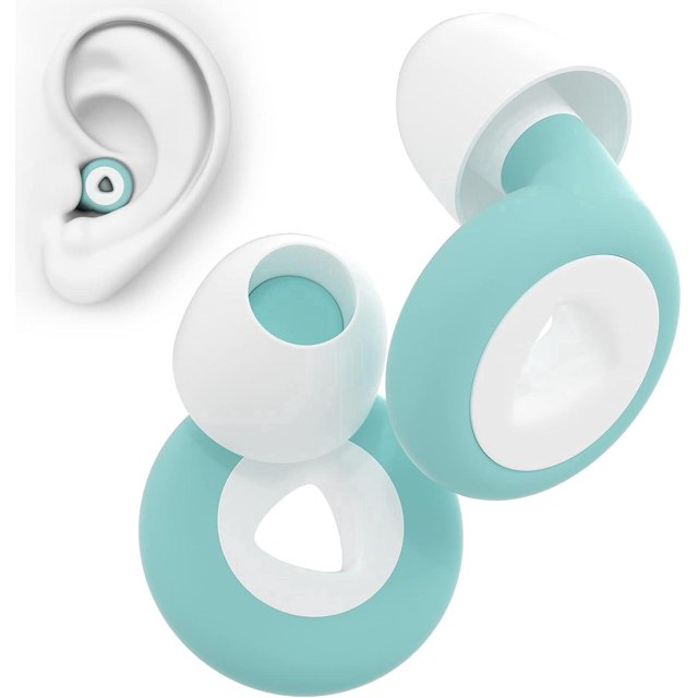Tapones para los oídos verdes y blancos para dormir - 1 par de tapones con cancelación de ruido de 27 dB, protección auditiva de silicona reutilizable, tapones para los oídos para dormir, trabajar, c