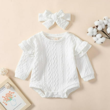 

SYNPOS Baby Girls’ Knitted Romper Jumpsuit Long Sleeve Onesie Bodysuits One Piece Outfits Sweater 0-24 Months