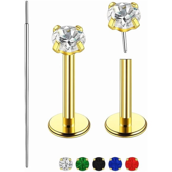 Gold Nose Ring Stud, 20g Cartilage Earrings Tragus Piercing Jewelry, 14k Titanium Nose Ring Threadless Medusa Clip on Earrings, Flat Back Medusa earrings for Women/men