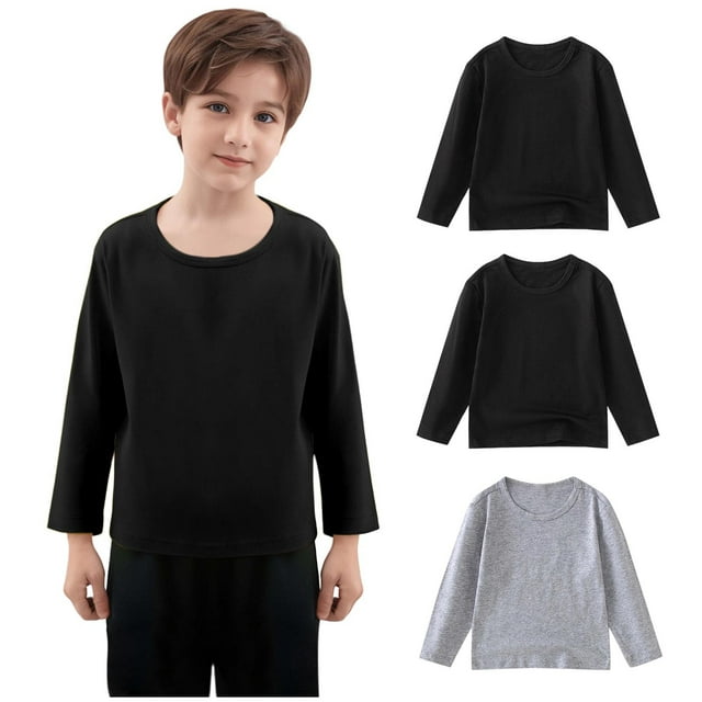 fatyb Lot de 3 T-Shirts en Coton à Manches Longues pour Garçons Filles Col Rond Chandails Décontractés Unis T-Shirt Basique pour Enfants