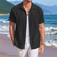 thumbnail image 5 of Camisas Casuales de Corta con Botones para Hombre, con Textura, para Playa y Verano, con Bolsillo Negro XL, 5 of 7
