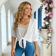 thumbnail image 5 of FNFYFH Womens Half Sleeve Shrug Sheer Mesh Bolero Tie Front Cropped Cardigan, 5 of 10
